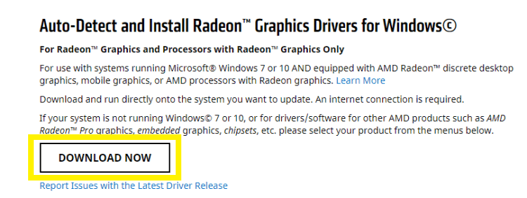 Auto-Detect and Install Radeon Graphics Drivers for Windows